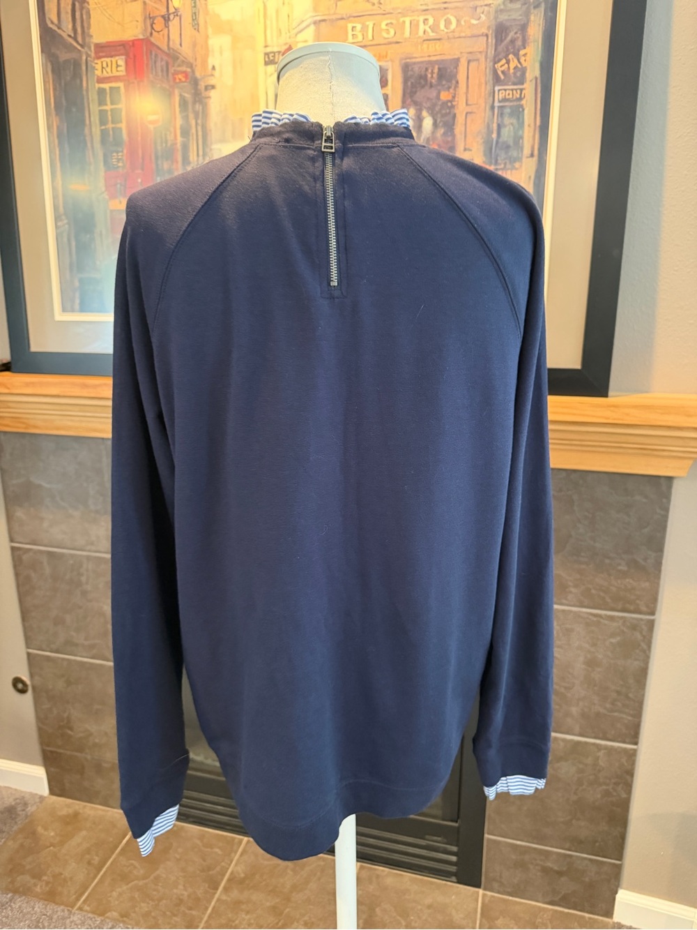 Women’s navy blue sweatshirt with ruffle collar - Picture 4 of 9